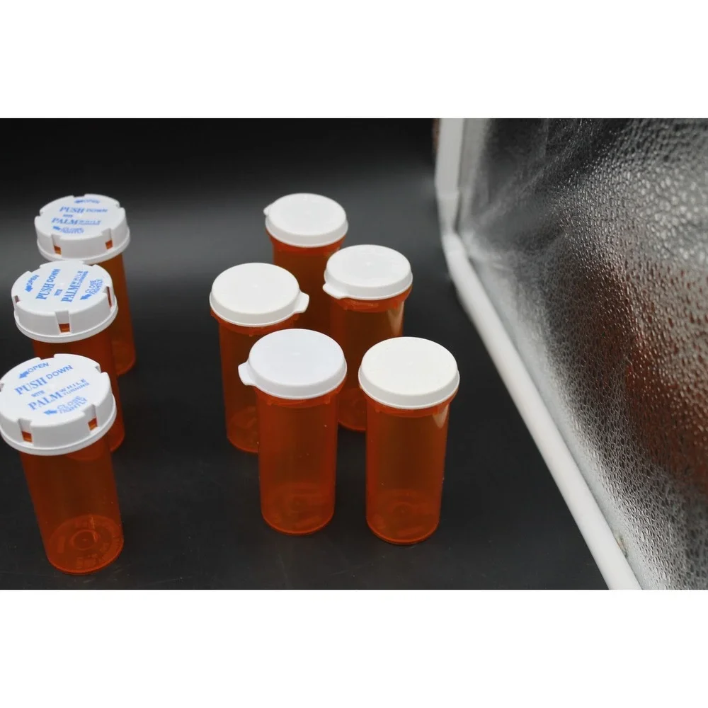 Lot of 38 Empty Prescription Pill Bottles Orange w/ Childproof Caps Pharmacy